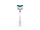 White gold Oval Cut Blue Topaz Ring with Side Stones and Four-Prong Setting_111