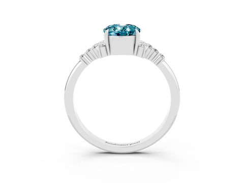 White gold Oval Cut Blue Topaz Ring with Side Stones and Four-Prong Setting_112