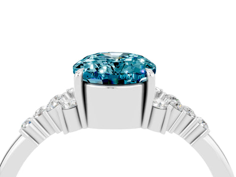 White gold Oval Cut Blue Topaz Ring with Side Stones and Four-Prong Setting_113