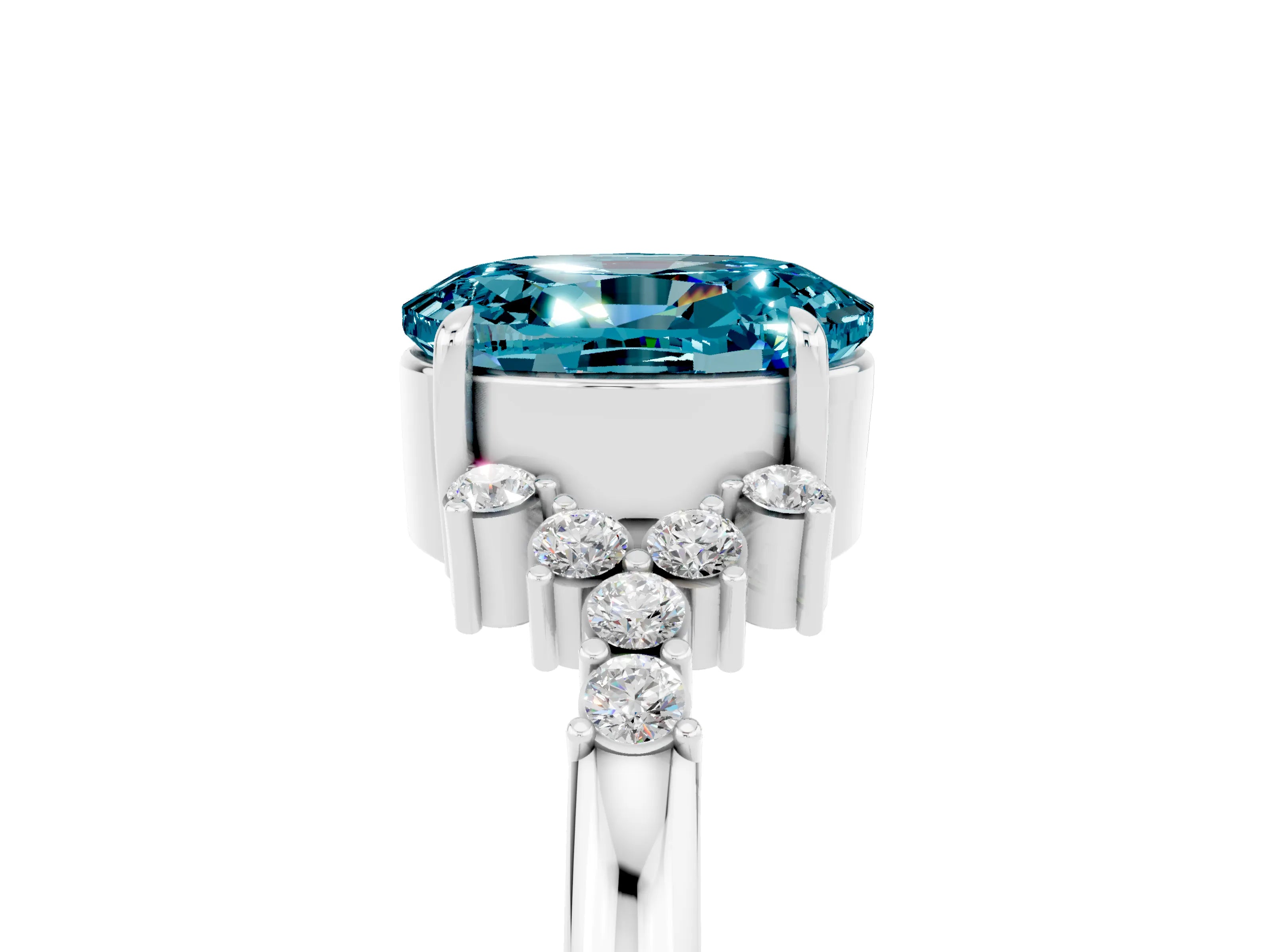 White gold Oval Cut Blue Topaz Ring with Side Stones and Four-Prong Setting_114