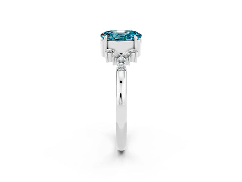 White gold Oval Cut Blue Topaz Ring with Side Stones and Four-Prong Setting_120