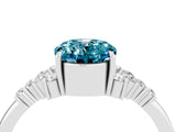 White gold Oval Cut Blue Topaz Ring with Side Stones and Four-Prong Setting_122