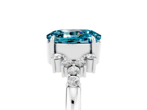 White gold Oval Cut Blue Topaz Ring with Side Stones and Four-Prong Setting_123