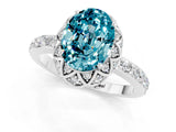 White gold Oval Cut Blue Topaz Scalloped Halo Engagement Ring with Round Shared Prong Band_13