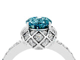 White gold Oval Cut Blue Topaz Scalloped Halo Engagement Ring with Round Shared Prong Band_16