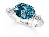 White gold Oval Cut Blue Topaz Scattered Round Accent Ring with Prong Setting_25