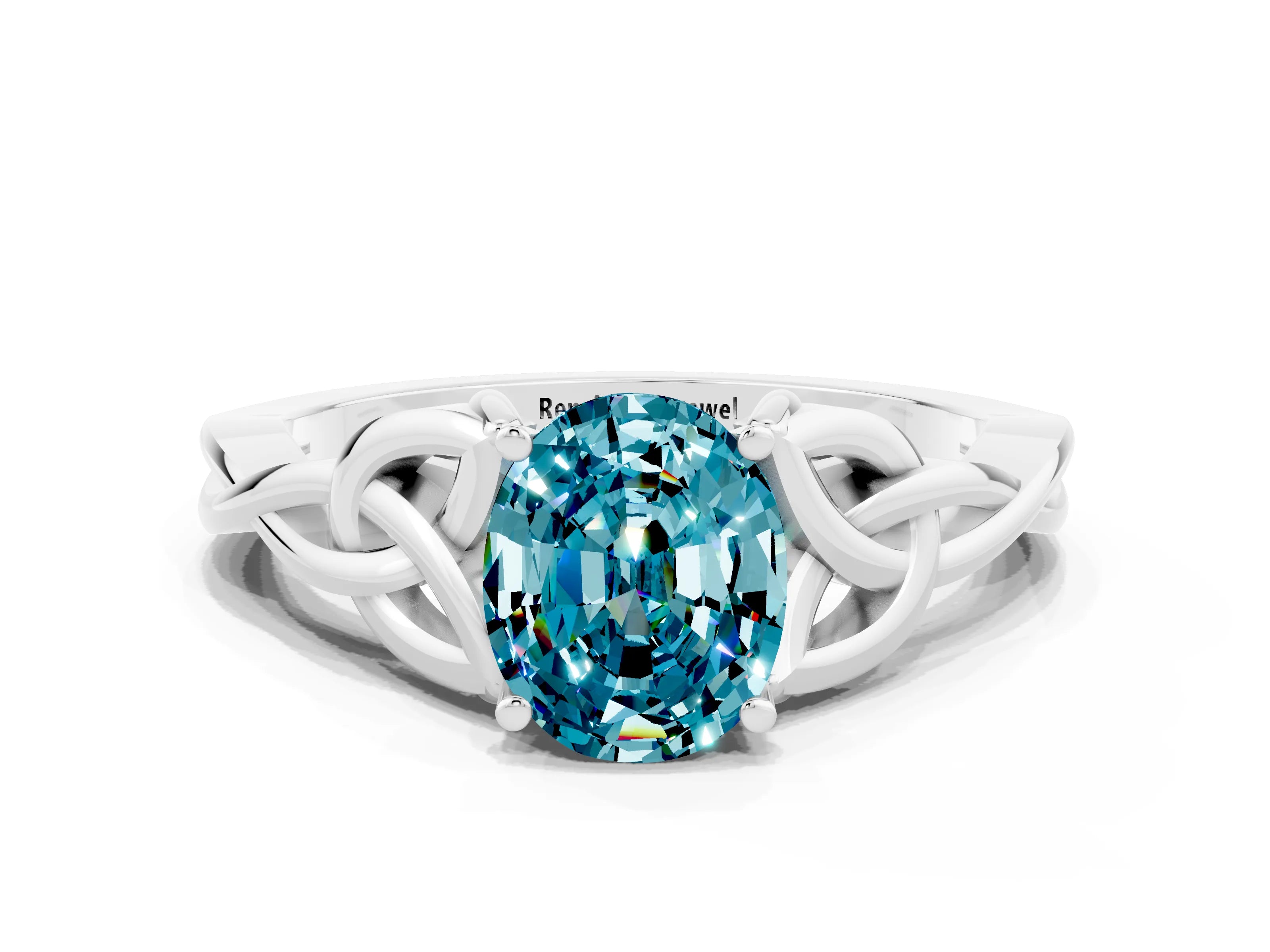 White gold Oval Cut Blue Topaz Solitaire Celtic Knot Ring with Four-Prong Setting_12