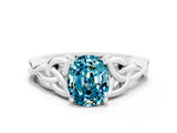 White gold Oval Cut Blue Topaz Solitaire Celtic Knot Ring with Four-Prong Setting_12