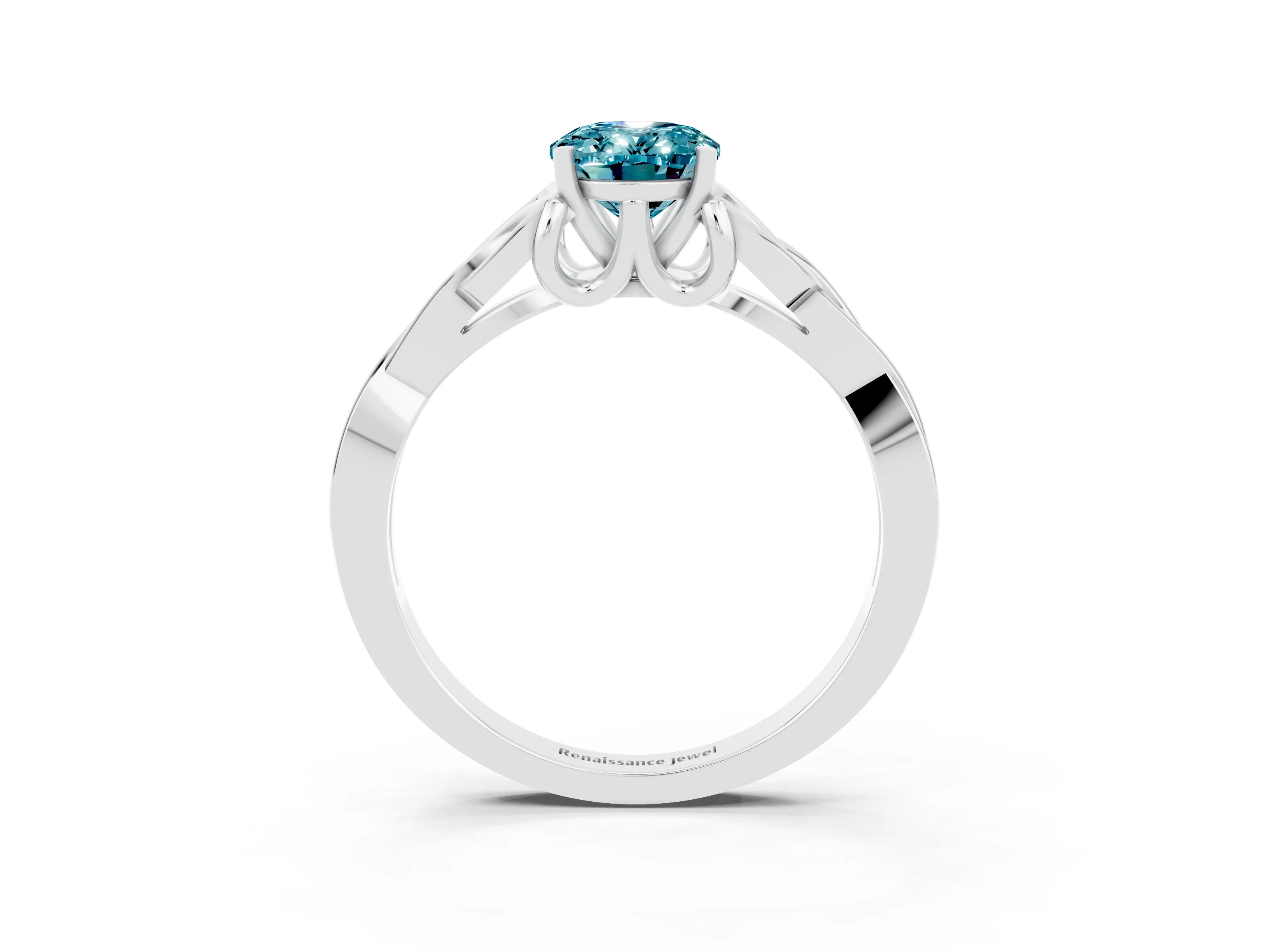 White gold Oval Cut Blue Topaz Solitaire Celtic Knot Ring with Four-Prong Setting_15