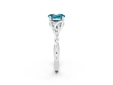 White gold Oval Cut Blue Topaz Solitaire Engagement Ring with Celtic Knot Band and Four-Prong Setting_2