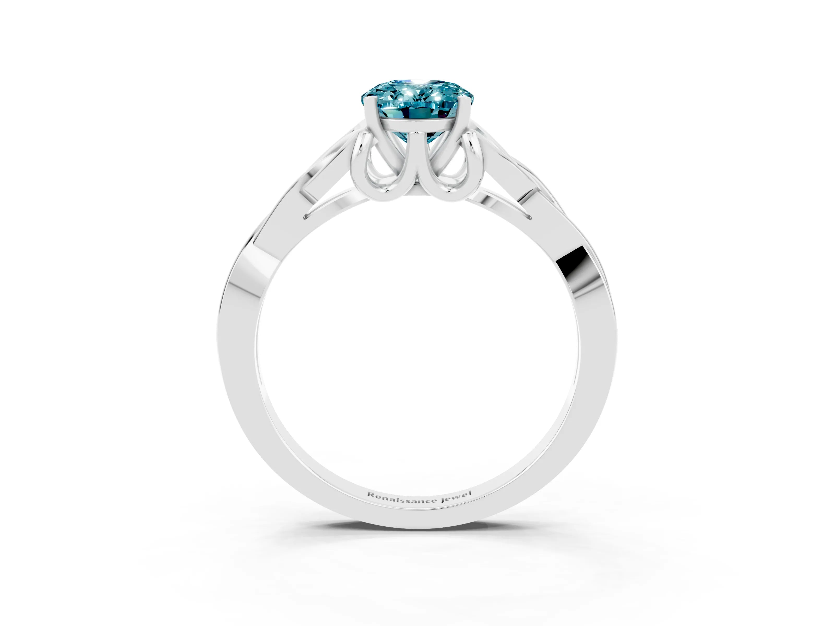 White gold Oval Cut Blue Topaz Solitaire Engagement Ring with Celtic Knot Band and Four-Prong Setting_3