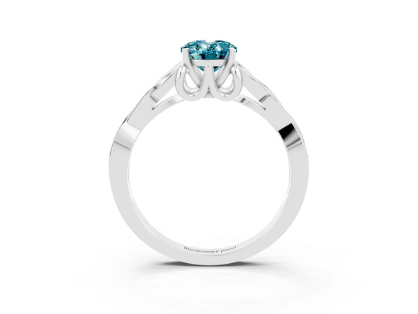 Platinum Oval Cut Blue Topaz Solitaire Engagement Ring with Celtic Knot Band and Four-Prong Setting