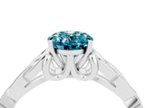 White gold Oval Cut Blue Topaz Solitaire Engagement Ring with Celtic Knot Band and Four-Prong Setting_4
