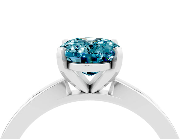 Silver Oval Cut Blue Topaz Solitaire Engagement Ring with Classic Band and Four-Prong Setting