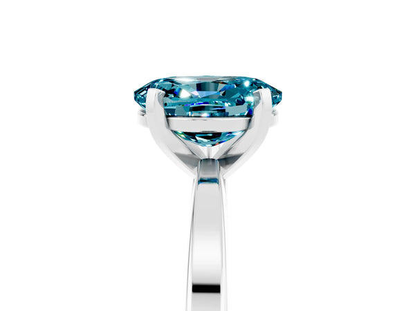 Silver Oval Cut Blue Topaz Solitaire Engagement Ring with Classic Band and Four-Prong Setting