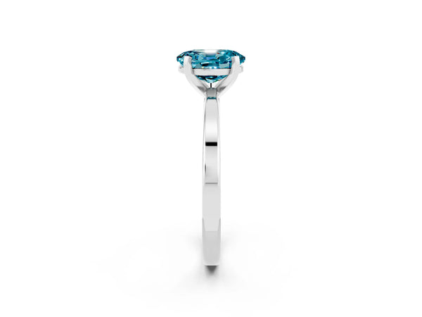 White gold Oval Cut Blue Topaz Solitaire Engagement Ring with Classic Band and Four-Prong Setting