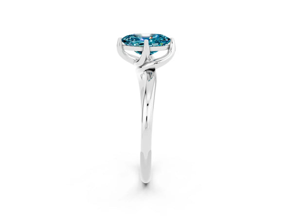 White gold Oval Cut Blue Topaz Solitaire Engagement Ring with Four-Prong Setting and Classic Band