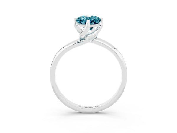 Platinum Oval Cut Blue Topaz Solitaire Engagement Ring with Four-Prong Setting and Classic Band