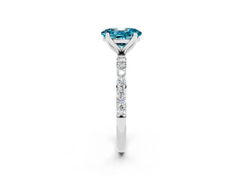 White gold Oval Cut Blue Topaz Solitaire Engagement Ring with Pavé Band and Prong Setting_2