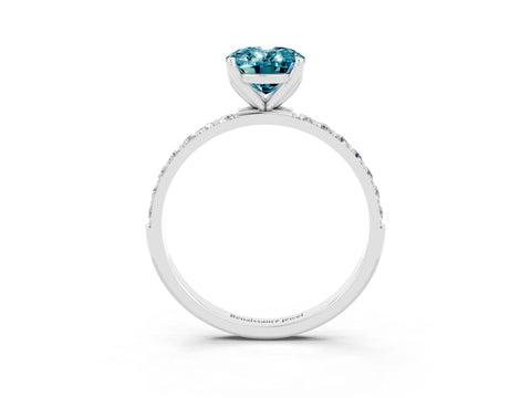 White gold Oval Cut Blue Topaz Solitaire Engagement Ring with Pavé Band and Prong Setting_3