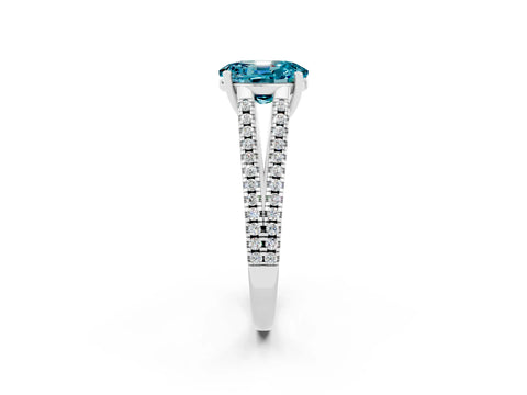 White gold Oval Cut Blue Topaz Solitaire Engagement Ring with Split Shank Pavé Band_2