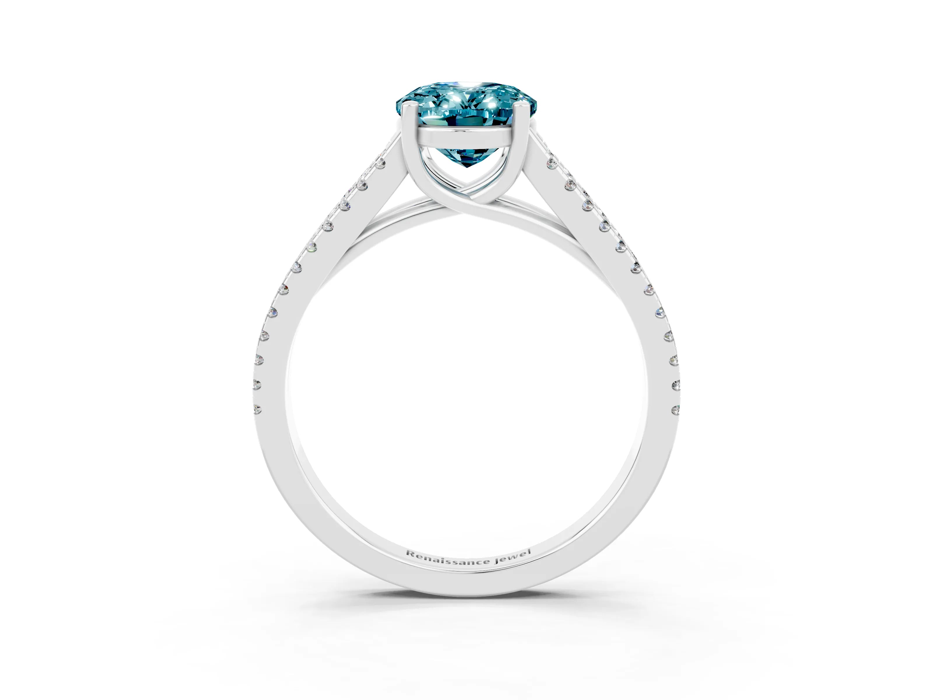 White gold Oval Cut Blue Topaz Solitaire Engagement Ring with Split Shank Pavé Band_3