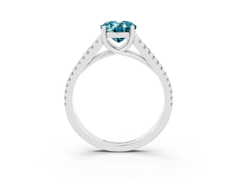 White gold Oval Cut Blue Topaz Solitaire Engagement Ring with Split Shank Pavé Band_3