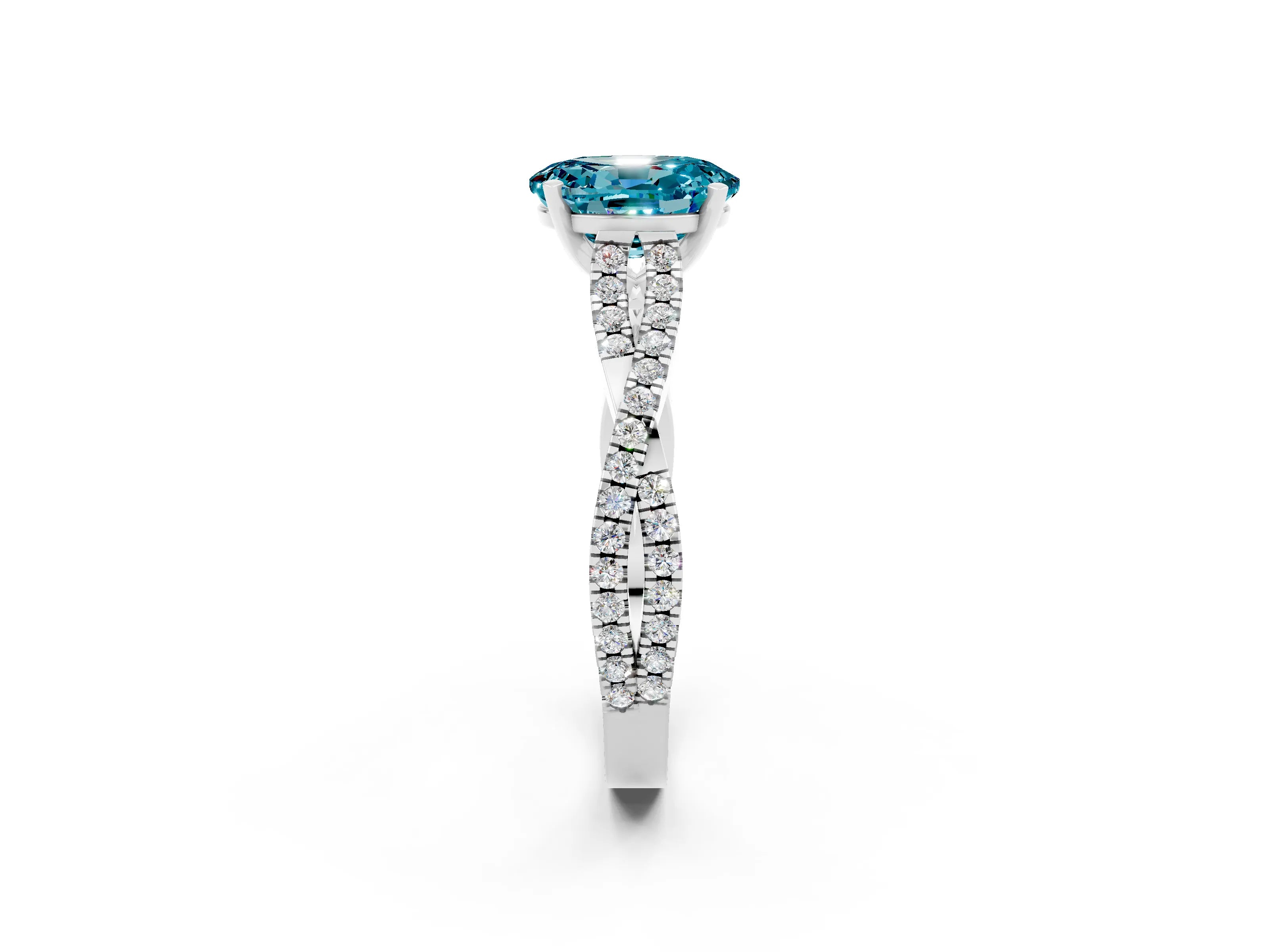 White gold Oval Cut Blue Topaz Solitaire Engagement Ring with Twisted Pavé Band and Four-Prong Setting_2