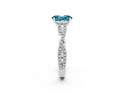 White gold Oval Cut Blue Topaz Solitaire Engagement Ring with Twisted Pavé Band and Four-Prong Setting_2