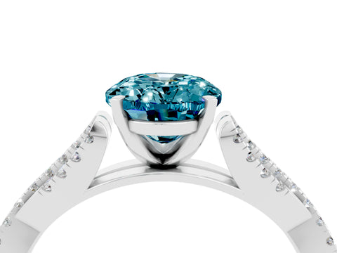 White gold Oval Cut Blue Topaz Solitaire Engagement Ring with Twisted Pavé Band and Four-Prong Setting_4