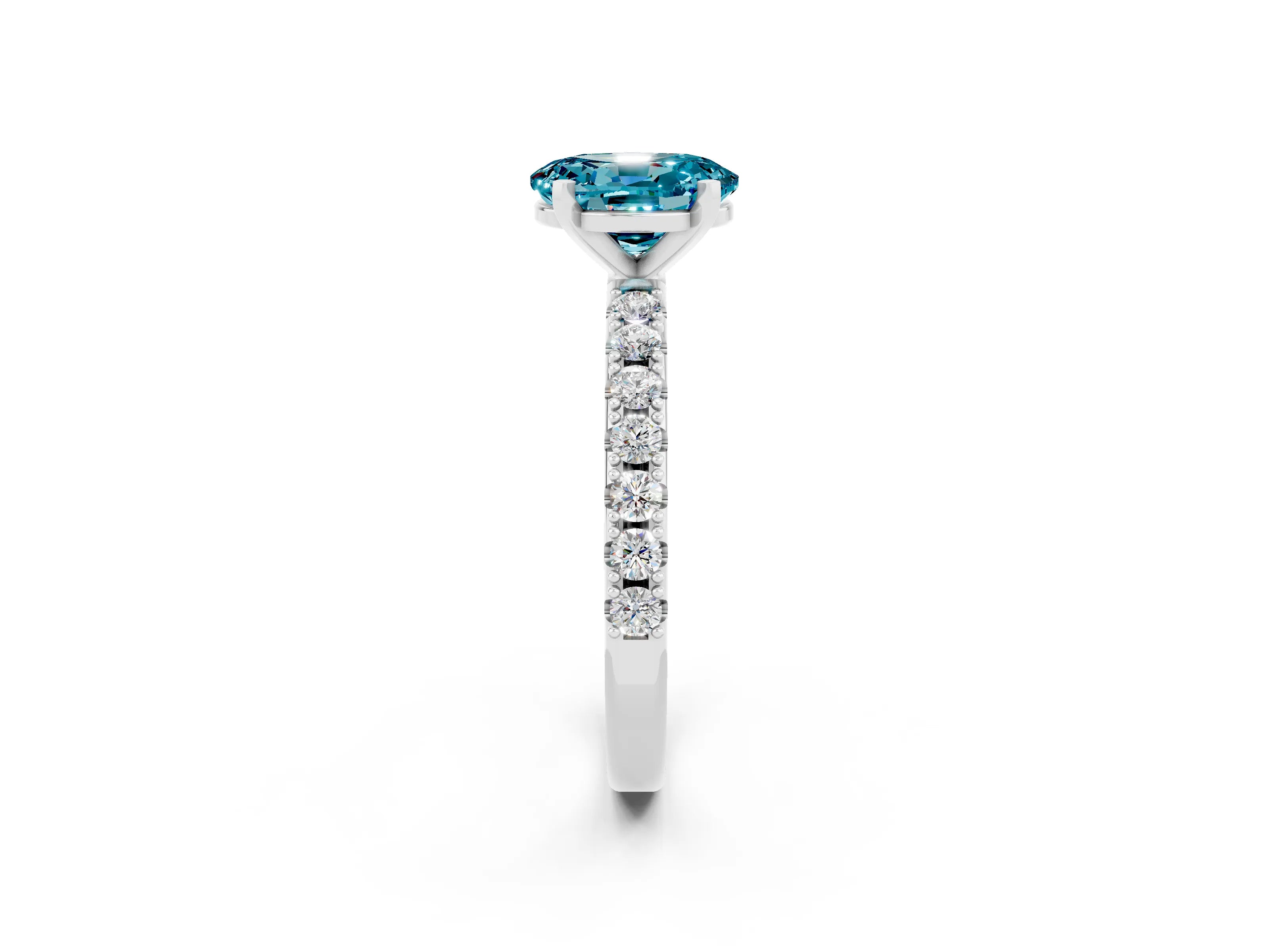 White gold Oval Cut Blue Topaz Solitaire Pavé Band with Four-Prong Setting_2