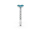 White gold Oval Cut Blue Topaz Solitaire Pavé Band with Four-Prong Setting_2