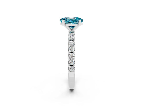 Silver Oval Cut Blue Topaz Solitaire Pavé Band with Four-Prong Setting