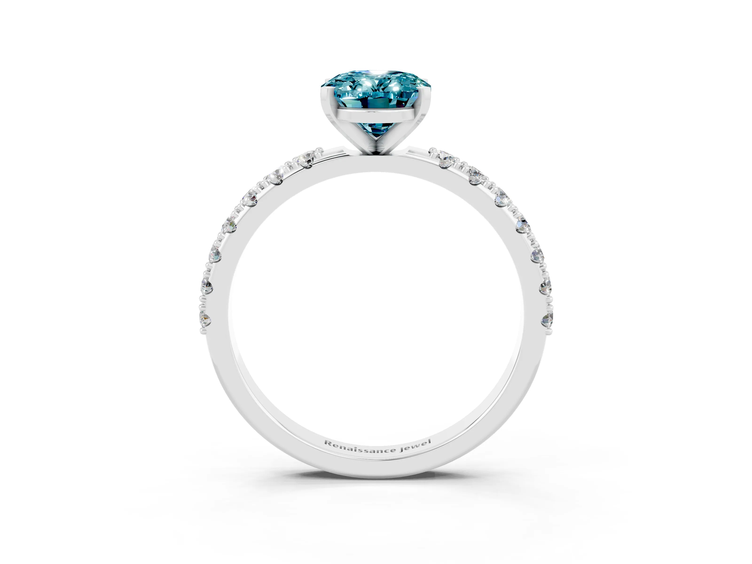 White gold Oval Cut Blue Topaz Solitaire Pavé Band with Four-Prong Setting_3