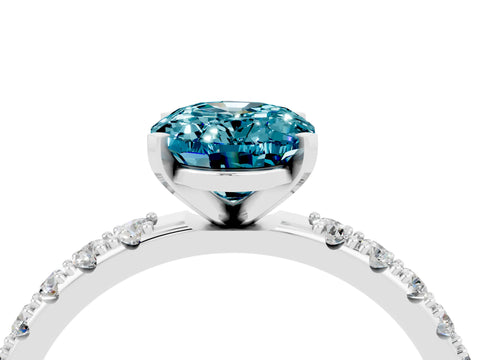 White gold Oval Cut Blue Topaz Solitaire Pavé Band with Four-Prong Setting_4