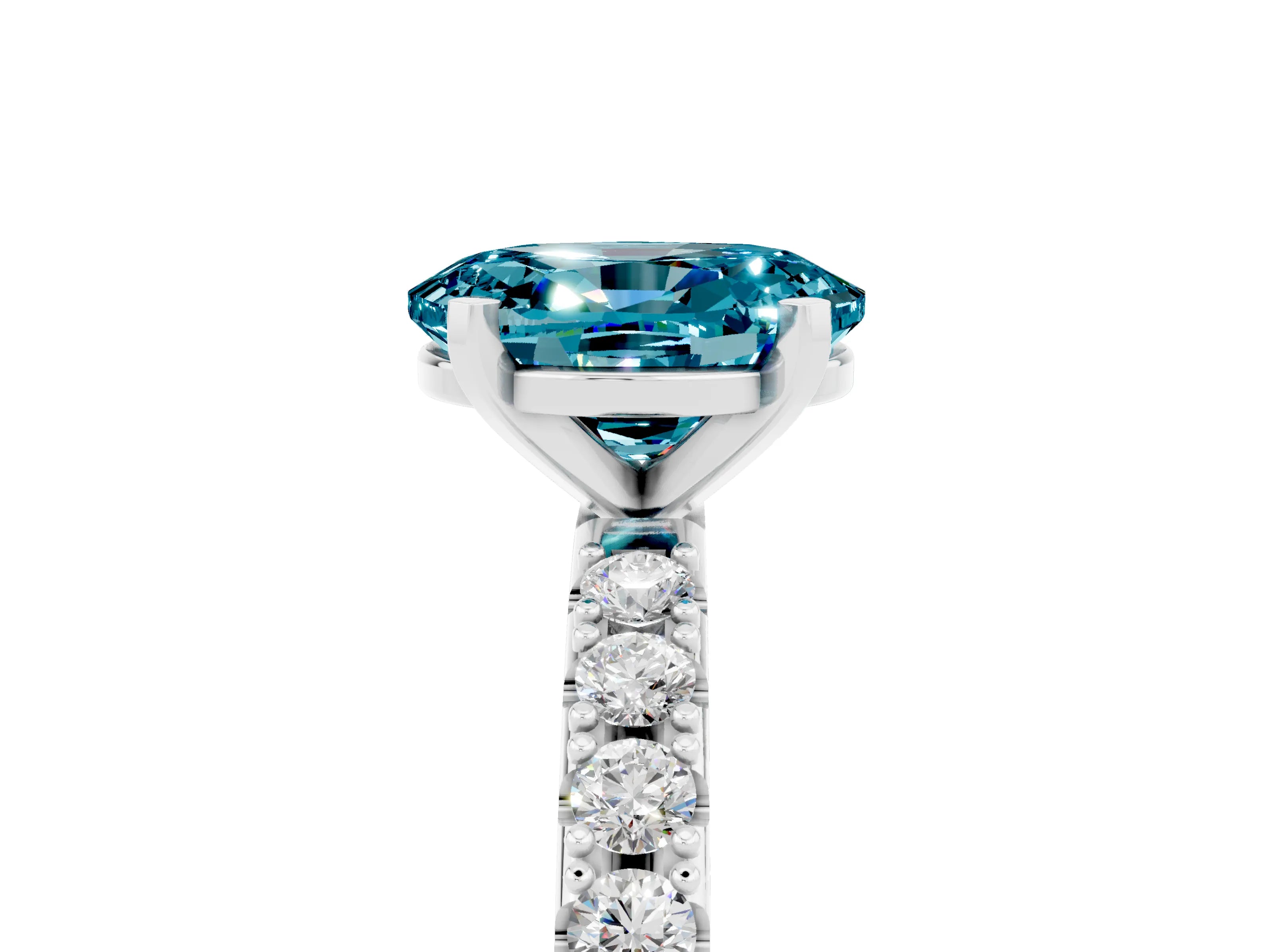 White gold Oval Cut Blue Topaz Solitaire Pavé Band with Four-Prong Setting_5