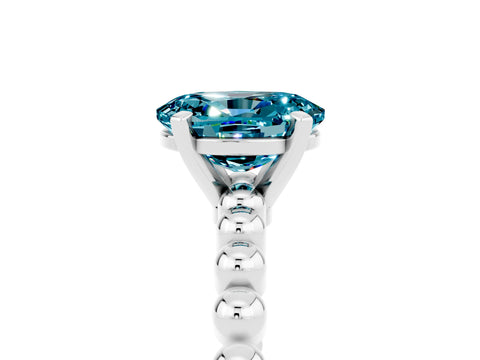 White gold Oval Cut Blue Topaz Solitaire Ring with Beaded Band and Prong Setting_17