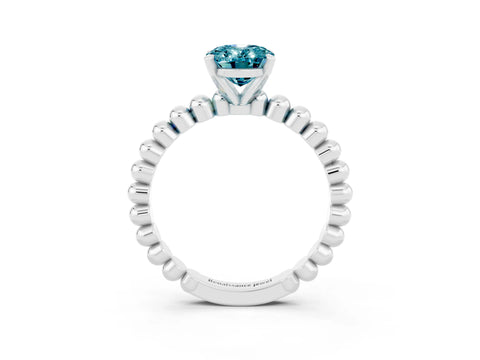 White gold Oval Cut Blue Topaz Solitaire Ring with Beaded Band and Prong Setting_3