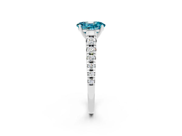 Platinum Oval Cut Blue Topaz Cathedral Solitaire Ring with Round  Pavé Band