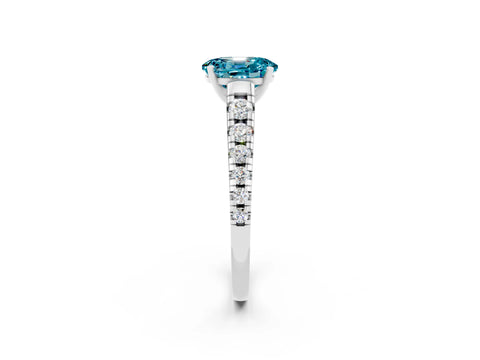 White gold Oval Cut Blue Topaz Solitaire Ring with Cathedral Setting and Pavé Band_2