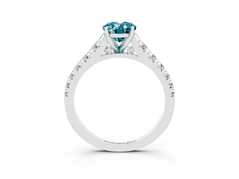 White gold Oval Cut Blue Topaz Solitaire Ring with Cathedral Setting and Pavé Band_3