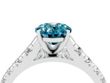 White gold Oval Cut Blue Topaz Solitaire Ring with Cathedral Setting and Pavé Band_4