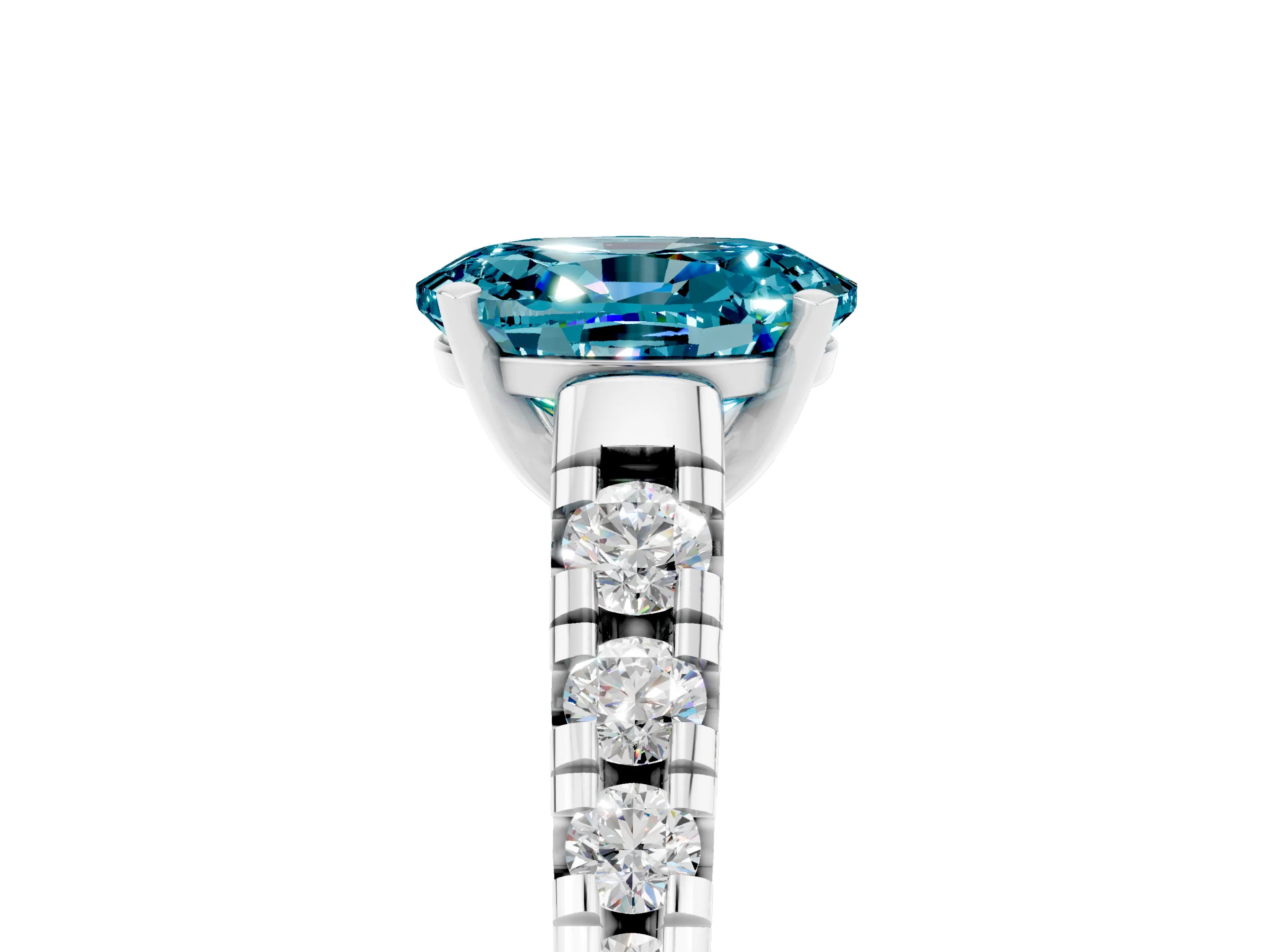 White gold Oval Cut Blue Topaz Solitaire Ring with Cathedral Setting and Pavé Band_5