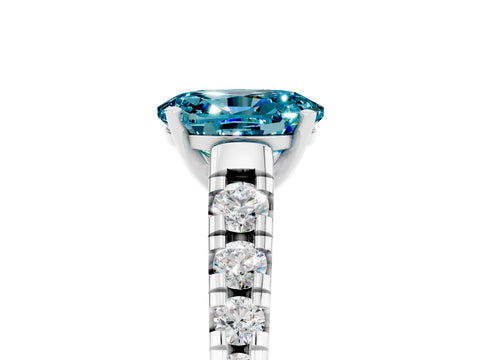 White gold Oval Cut Blue Topaz Solitaire Ring with Cathedral Setting and Pavé Band_5
