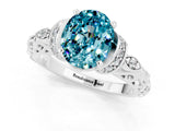 White gold Oval Cut Blue Topaz Solitaire Ring with Filigree Band and Four-Prong Setting_25