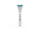 White gold Oval Cut Blue Topaz Solitaire Ring with Filigree Band and Four-Prong Setting_26