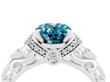 White gold Oval Cut Blue Topaz Solitaire Ring with Filigree Band and Four-Prong Setting_28