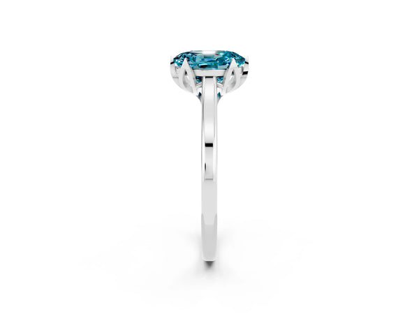 Platinum Oval Cut Blue Topaz Solitaire Ring with Flower Prong Setting and Classic Band