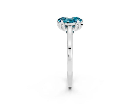 White gold Oval Cut Blue Topaz Solitaire Ring with Flower Prong Setting and Classic Band_26