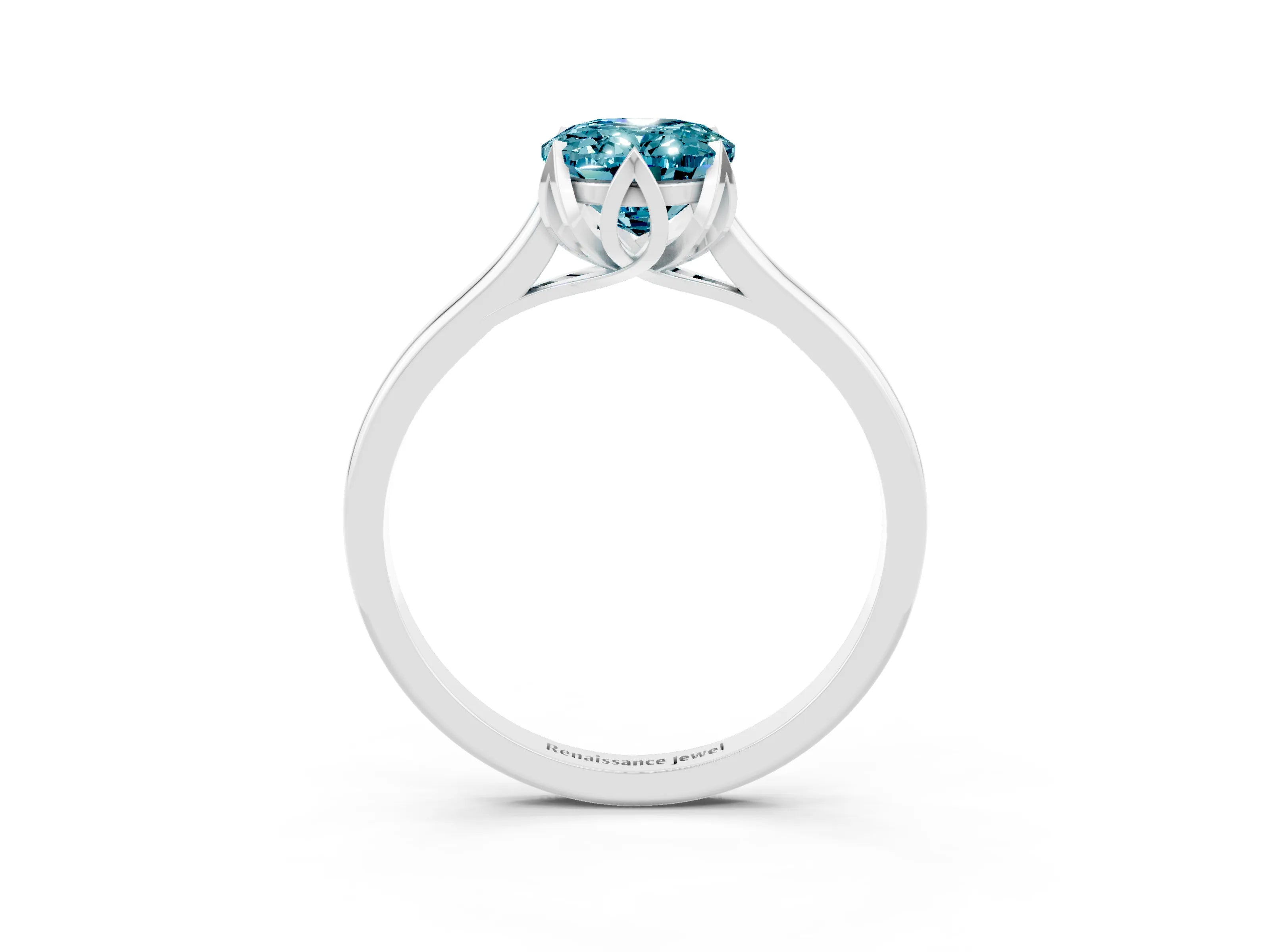 White gold Oval Cut Blue Topaz Solitaire Ring with Flower Prong Setting and Classic Band_27